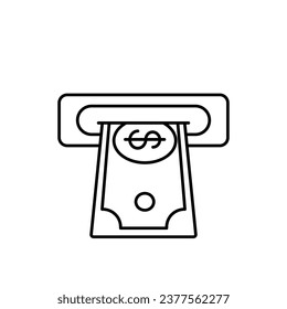 Withdrawal icon. Cash out linear symbol. Bill acceptor icon. Bank payment concept. Atm cash send icon