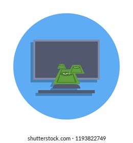 withdrawal of money on the monitor colored icon in badge style. One of Banking collection icon can be used for UI, UX