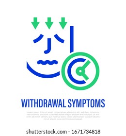 Withdrawal Symptoms. Thin Line Icon. Alcohol Abuse. Sad Man With Arrows Down And Timer. Healthcare And Medical Vector Illustration.