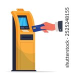 Withdrawing money on atm concept stock illustration. Withdrawing money on atm concept. Hand entering pincode on atm machine for getting money cash vector illustration