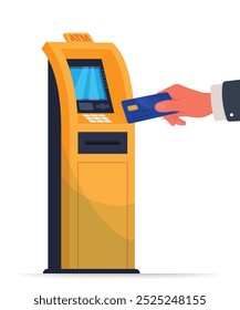 Retirando dinheiro na ilustração de stock conceito atm. Retirando dinheiro do conceito atm. Mão inserindo código de pino na máquina atm para obter dinheiro ilustração vetor de dinheiro