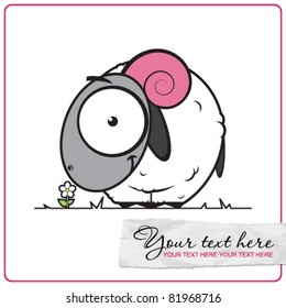 Withe sheep cartoon character with flower. Vector illustration.