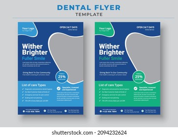 Wither Brighter Fuller Smile, Dental Care Flyers Template, Dental Care Clinic, Medical Care Health Flyer