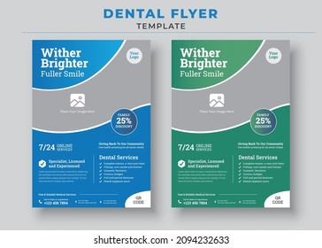 Wither Brighter Fuller Smile, Dental Care Flyers Template, Dental Care Clinic, Medical Care Health Flyer