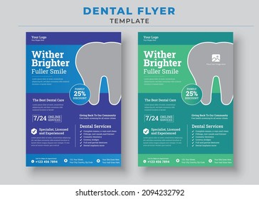Wither Brighter Fuller Smile, Dental Care Flyers Template, Dental Care Clinic, Medical Care Health Flyer