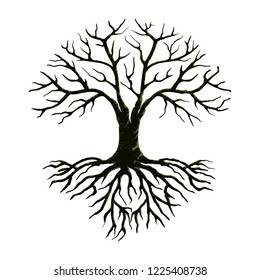 wither tree and roots vector illustration, molt tree, drought tree vector