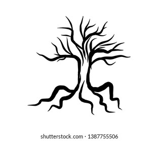 wither tree and roots vector illustration, molt tree, drought tree vector