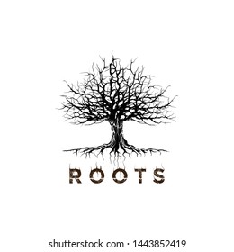 wither tree and roots vector illustration, molt tree, drought tree vector