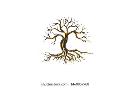 wither tree and roots vector illustration, molt tree, drought tree vector