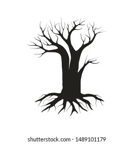 wither tree and roots vector illustration, molt tree, drought tree vector