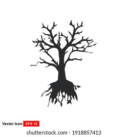 wither tree and roots vector illustration, molt tree, drought tree vector