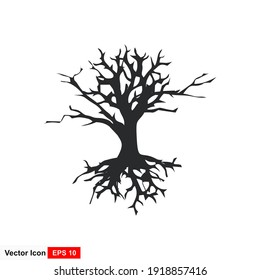 wither tree and roots vector illustration, molt tree, drought tree vector