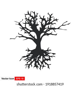 wither tree and roots vector illustration, molt tree, drought tree vector