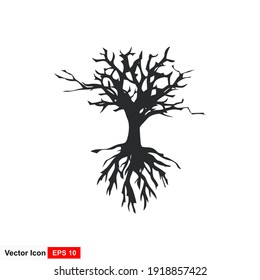 wither tree and roots vector illustration, molt tree, drought tree vector