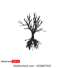 wither tree and roots vector illustration, molt tree, drought tree vector