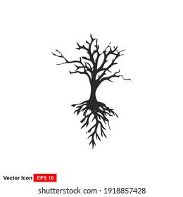 wither tree and roots vector illustration, molt tree, drought tree vector