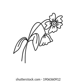 Un ramo de flores marchitado. El símbolo del fin del amor. Concepto de San Valentín. Estilo de doodle lineal. Vector de fondo blanco aislado. Para imprimir en tarjetas, invitaciones, tatuajes, ropa