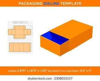 Withered match box, Dieline Template,  2.875 x 1.875 x 1.125 inch,