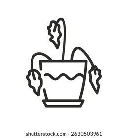 Withered plant. Dead flower icon. Potted priming drought. Vector illustration.