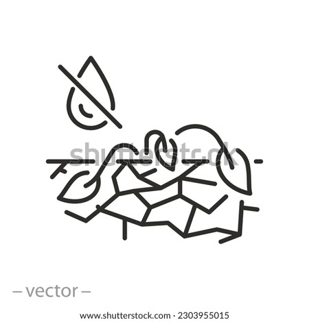 withered plant in dry ground icon, field drought or desert, wilted seedlings, thin line symbol - editable stroke vector illustration