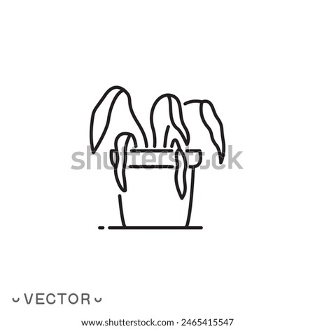 withered plant icon, dead potted flower, priming drought, thin line symbol isolated on white background, editable stroke eps 10 vector illustration
