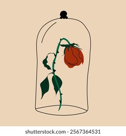 A withered rose in a glass dome . Anti Valentine's day concept.