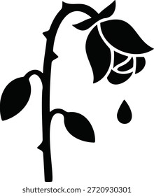 Ilustración vectorial de rosa triste marchita que simboliza el desamor