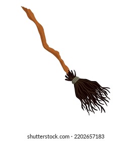 Withes broom Halloween cartoon vector illustration on white background.
