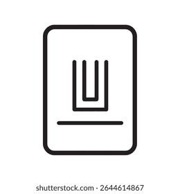 Dentro de um emblema retangular orientado verticalmente, uma imagem simplificada e estilizada de um edifício aparece, suportada por uma única linha horizontal na base, em contraste com o fundo transparente.