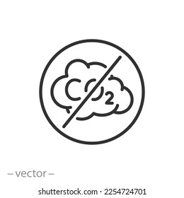 without CO2 icon, no carbon dioxide, stop air pollution, thin line symbol - editable stroke vector illustration