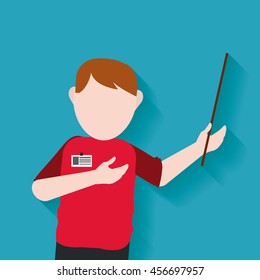 without face professor  teaching with pointer in blue color backdrop 