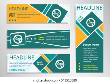 Without Genetically modified food  icon on horizontal and vertical discount banner, header. Modern banner design template