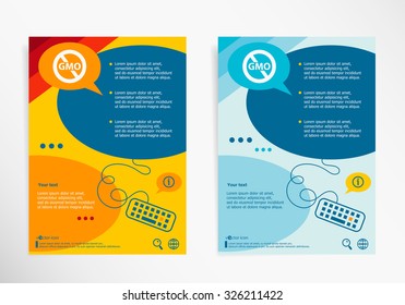 Without Genetically modified food symbol on chat speech bubbles. Modern flyer, brochure vector template.