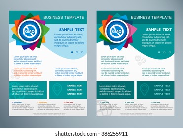 Without Genetically modified food symbol on abstract vector flyer. Brochure design template. 