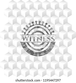 Witness grey emblem. Retro with geometric cube white background