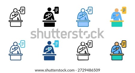 Witness Testimony icons set multiple style collection. Editable stroke 
