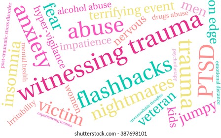 Witnessing Trauma word cloud on a white background. 