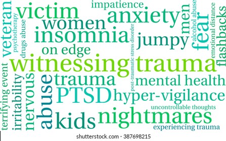 Witnessing Trauma word cloud on a white background. 