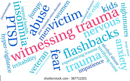 Witnessing Trauma word cloud on a white background. 