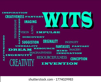 Wits text a meaningful word related thoughts displayed at blue illustrator English language abstract. 