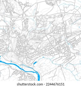 Witten, North Rhine-Westphalia, Germany high resolution vector map with editable paths. Bright outlines for main roads. Use it for any printed and digital background. Blue shapes and lines for water.