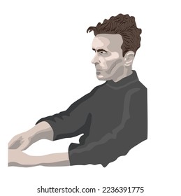 Wittgenstein, portrait vector illustration. Ludwig Josef Johann Wittgenstein (1889 –1951) Austrian philosopher and mathematician. He is one of the most important philosophers of the 20th century.