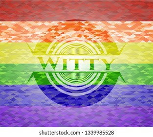 Witty emblem on mosaic background with the colors of the LGBT flag