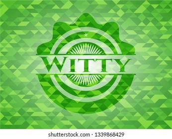 Witty green emblem. Mosaic background