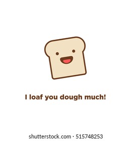 Witty "I Love You Dough Much" Pun Greeting Card (Bread Sandwich Vector Illustration in Flat Style Design)