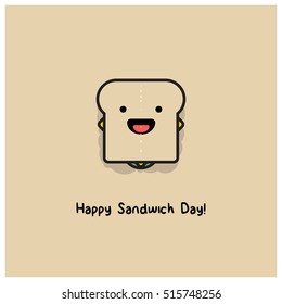 Witty "I Love You Dough Much" Pun Greeting Card (Bread Sandwich Vector Illustration in Flat Style Design)