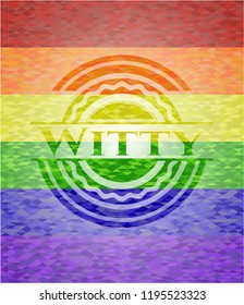 Witty on mosaic background with the colors of the LGBT flag