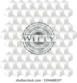 Witty realistic grey emblem with cube white background