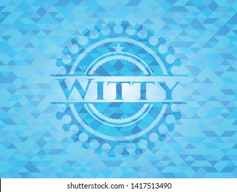 Witty sky blue emblem with triangle mosaic background