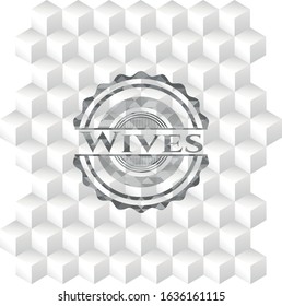 Wives grey badge with geometric cube white background